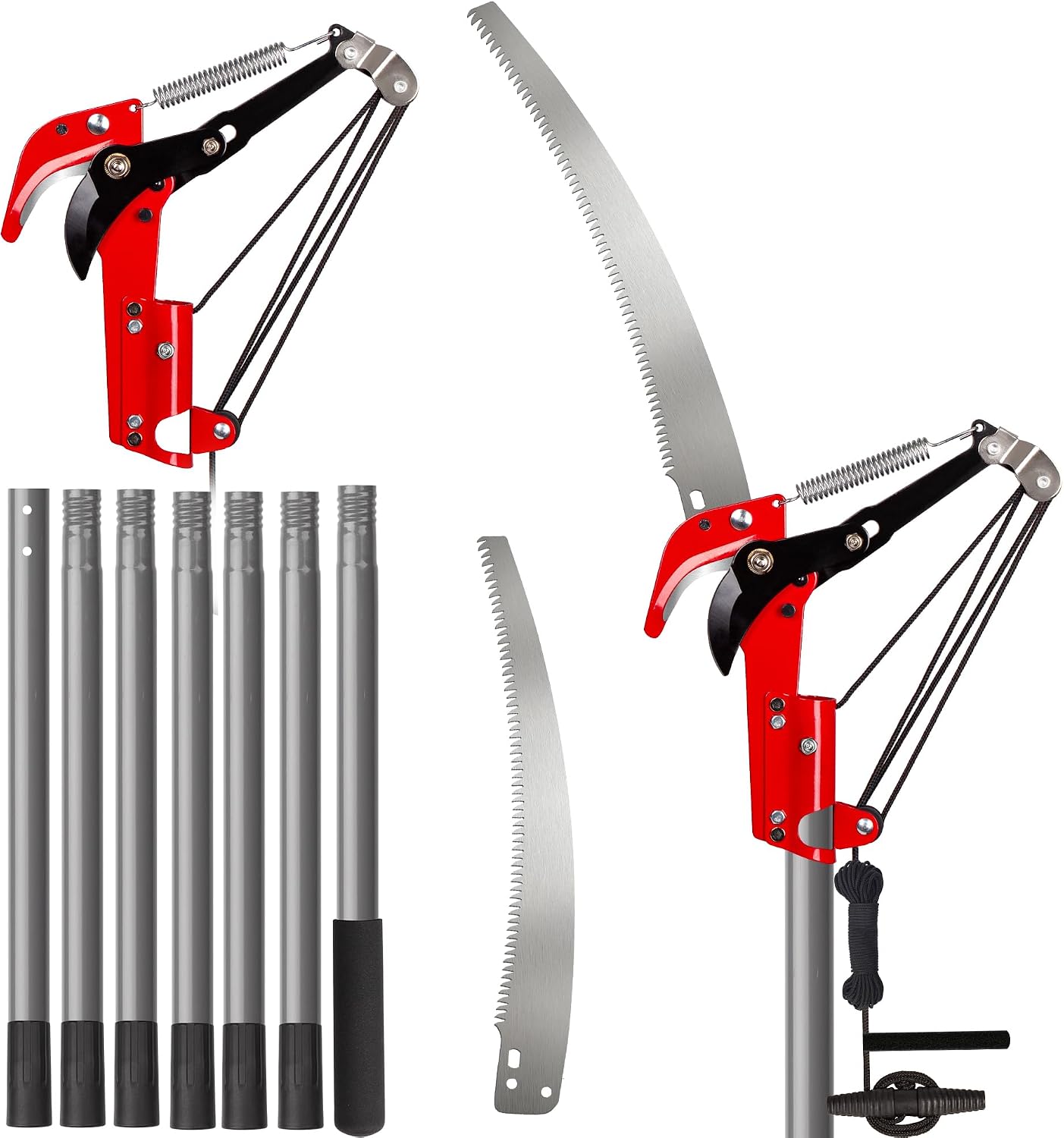 Walensee Teleskop-Baumschere 2-in-1 mit Astsäge, 3 M ausziehbare Stange, Baumschneider mit Stahlklinge und Astschneider, leichte, hochfeste Griffe für einfache Garten- und Baumpflege, Rot 1 Walensee Teleskop-Baumschere 2-in-1 mit Astsäge, 3 M ausziehbare Stange, Baumschneider mit Stahlklinge und Astschneider, leichte, hochfeste Griffe für einfache Garten- und Baumpflege, Rot