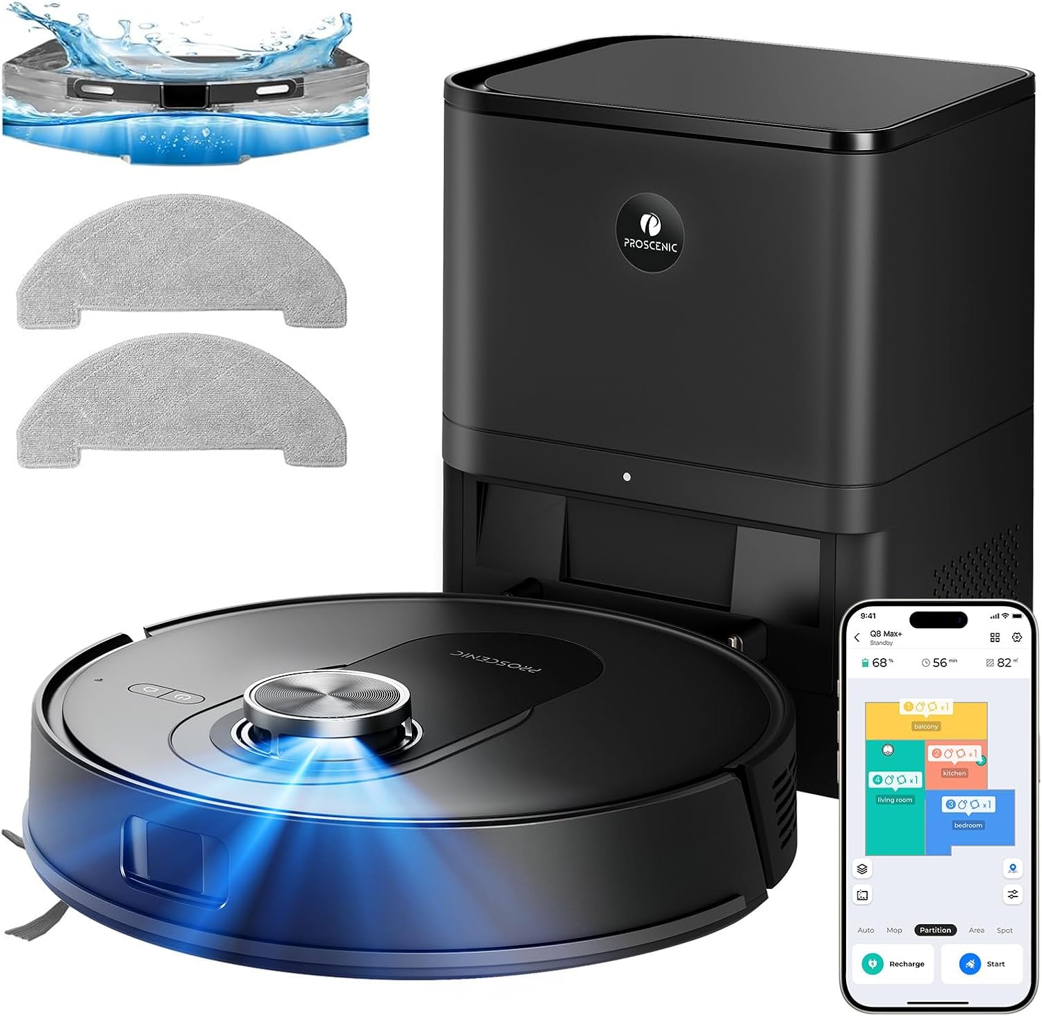 Proscenic Q8 Max+ Saugroboter mit Wischfunktion, 8000 Pa 200 Min Staubsauger Roboter mit Absaugstation, LiDAR-Navigation mit 5 Karten & Linienlaser-Hindernisvermeidung, Steuerung über APP Alexa Siri 1 Proscenic Q8 Max+ Saugroboter mit Wischfunktion, 8000 Pa 200 Min Staubsauger Roboter mit Absaugstation, LiDAR-Navigation mit 5 Karten & Linienlaser-Hindernisvermeidung, Steuerung über APP Alexa Siri