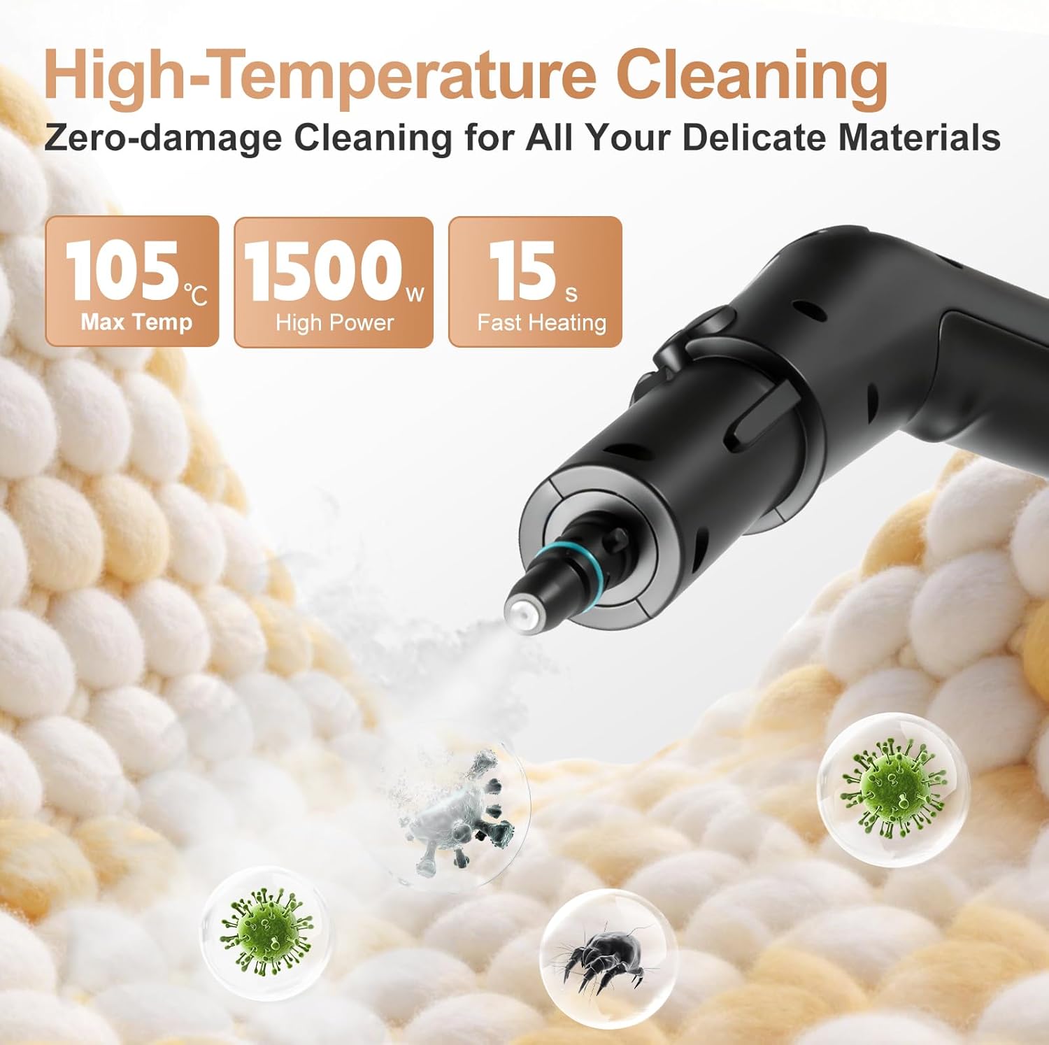 Dampfreiniger, Dampfreiniger handgerät, 1500 W, Handdampfreiniger, schnelles Aufheizen in 15 Sekunden, 1,8 l Wassertank, mit 12 Zubehörteilen für Autos, Roségold (halten Sie 3S bis zum Start) 4 Dampfreiniger, Dampfreiniger handgerät, 1500 W, Handdampfreiniger, schnelles Aufheizen in 15 Sekunden, 1,8 l Wassertank, mit 12 Zubehörteilen für Autos, Roségold (halten Sie 3S bis zum Start) – Bild 4