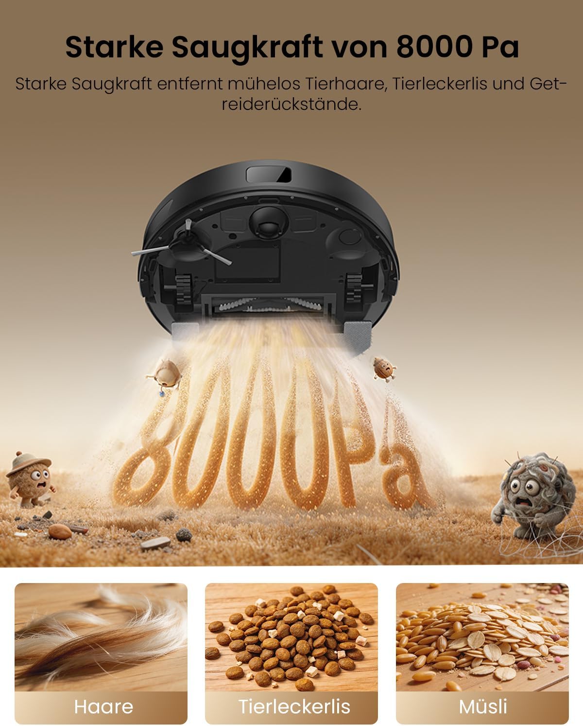 Proscenic Q8 Max+ Saugroboter mit Wischfunktion, 8000 Pa 200 Min Staubsauger Roboter mit Absaugstation, LiDAR-Navigation mit 5 Karten & Linienlaser-Hindernisvermeidung, Steuerung über APP Alexa Siri 2 Proscenic Q8 Max+ Saugroboter mit Wischfunktion, 8000 Pa 200 Min Staubsauger Roboter mit Absaugstation, LiDAR-Navigation mit 5 Karten & Linienlaser-Hindernisvermeidung, Steuerung über APP Alexa Siri – Bild 2