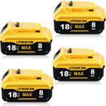4PC 8000mAh Ersatzakku für De-Walt Akku 18V