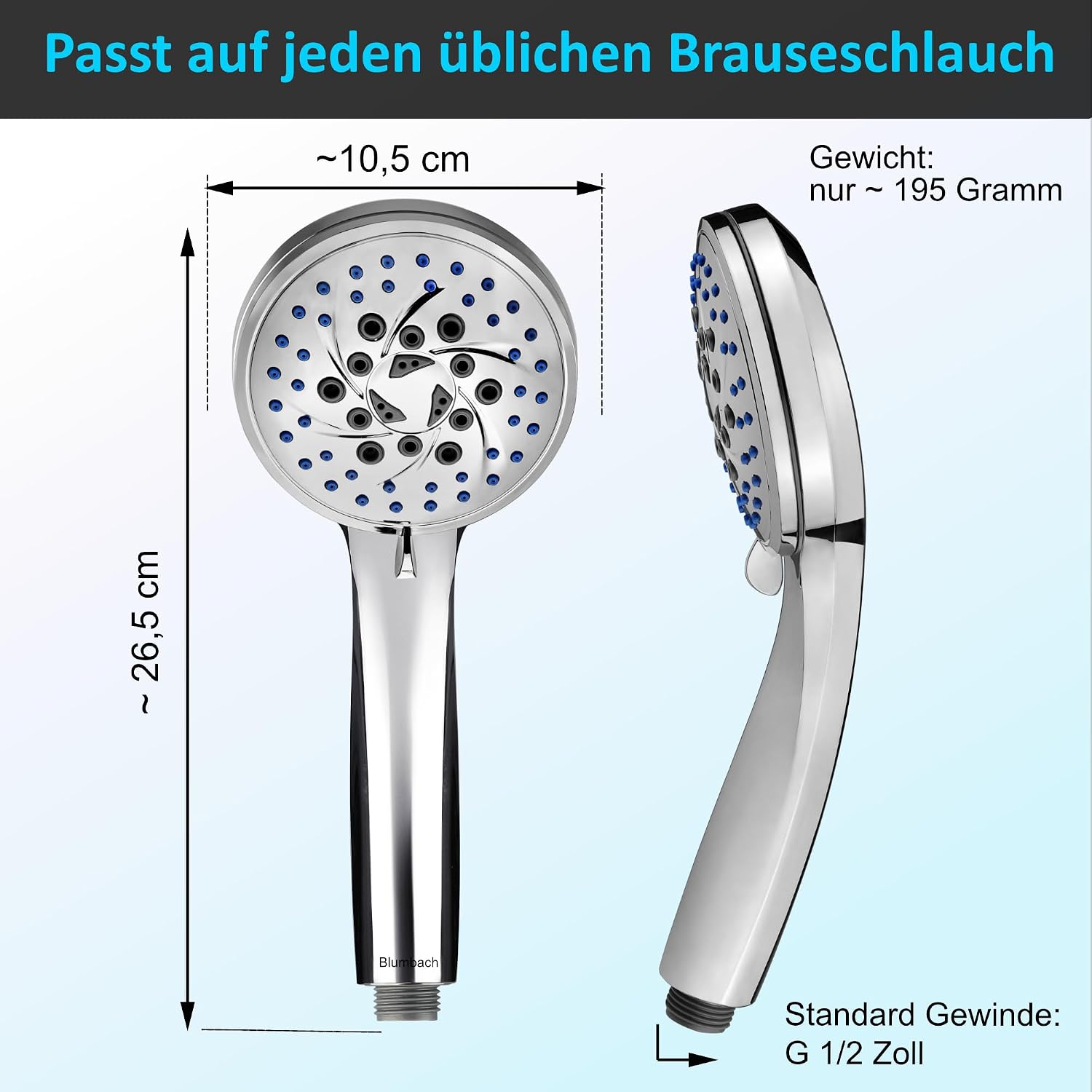 BLUMBACH® Duschkopf wassersparend Energy Rain Shower Head mit 9 Strahlarten 2 BLUMBACH® Duschkopf wassersparend Energy Rain Shower Head mit 9 Strahlarten – Bild 2