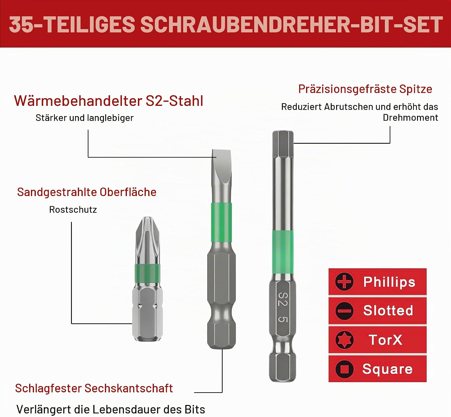 35-tlg. Impact-Bits S2 1/4" 6-kant PH/TX/PZ/SL/Hex 3 35-tlg. Impact-Bits S2 1/4" 6-kant PH/TX/PZ/SL/Hex – Bild 3