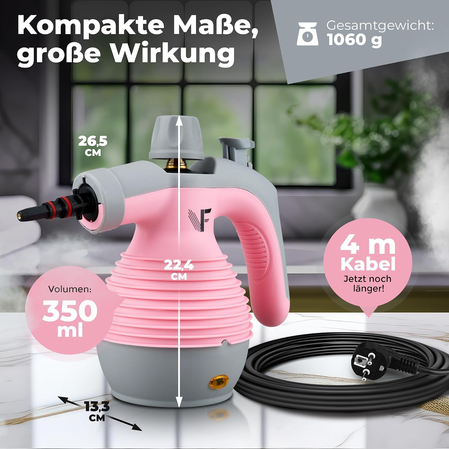 Neighbour's Friend® Handdampfreiniger in Rosa – Leistungsstarkes Dampfreiniger Handgerät I Dampfente mit 350ml Tank, Dampfregulierung & Aufsätzen für Haushalt, Fenster, Polstermöbel & mehr 2 Neighbour's Friend® Handdampfreiniger in Rosa – Leistungsstarkes Dampfreiniger Handgerät I Dampfente mit 350ml Tank, Dampfregulierung & Aufsätzen für Haushalt, Fenster, Polstermöbel & mehr – Bild 2