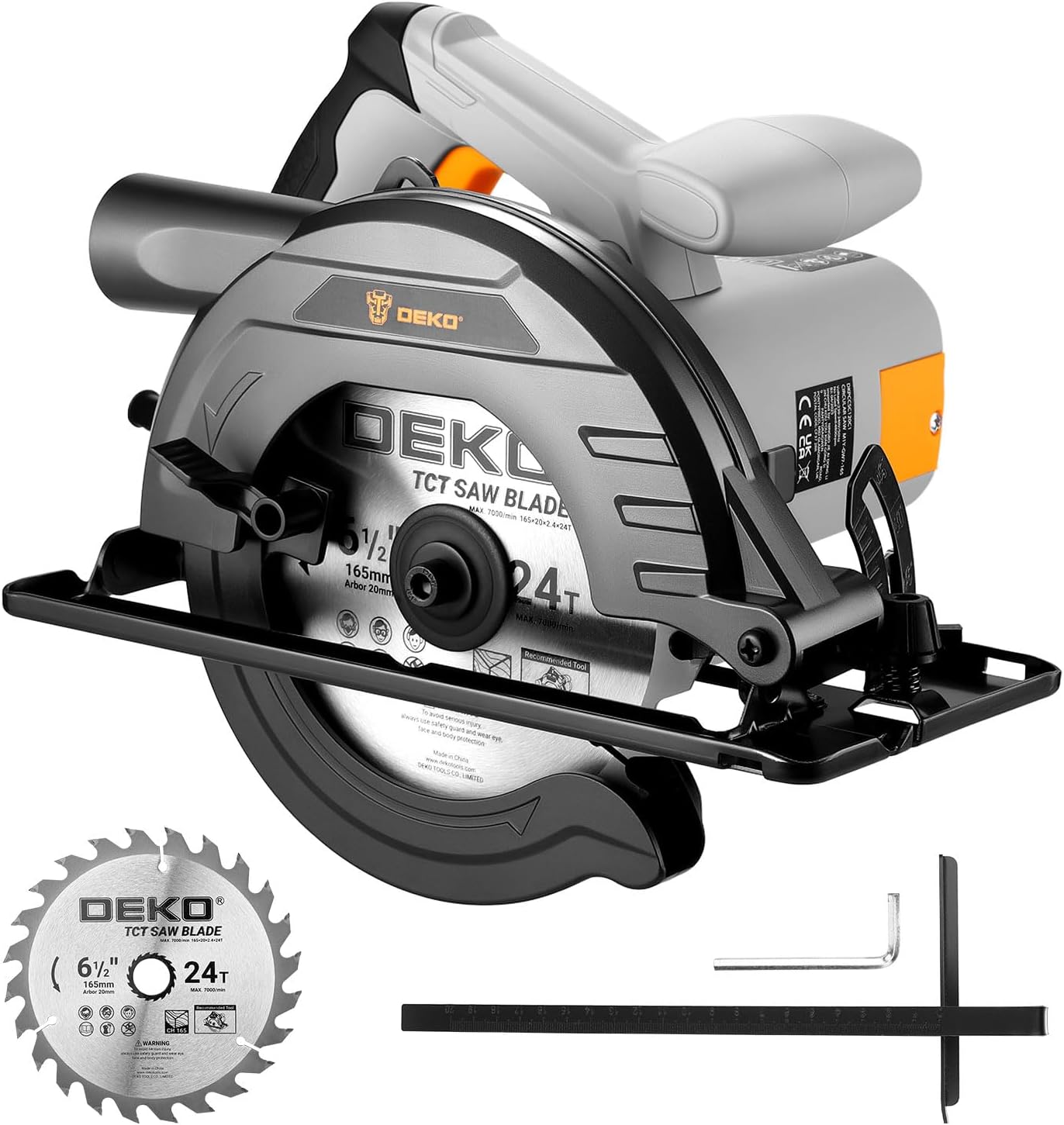 1200W Kreissäge: DEKOPRO Kreissäge mit Führung, 4800 U/min, Sägeblatt Ø165mm (24T), Maximale Schnitttiefe 55mm (90°), 33mm (45°), Inklusive Führung, Ideal zum Schneiden von Holz 1 1200W Kreissäge: DEKOPRO Kreissäge mit Führung, 4800 U/min, Sägeblatt Ø165mm (24T), Maximale Schnitttiefe 55mm (90°), 33mm (45°), Inklusive Führung, Ideal zum Schneiden von Holz