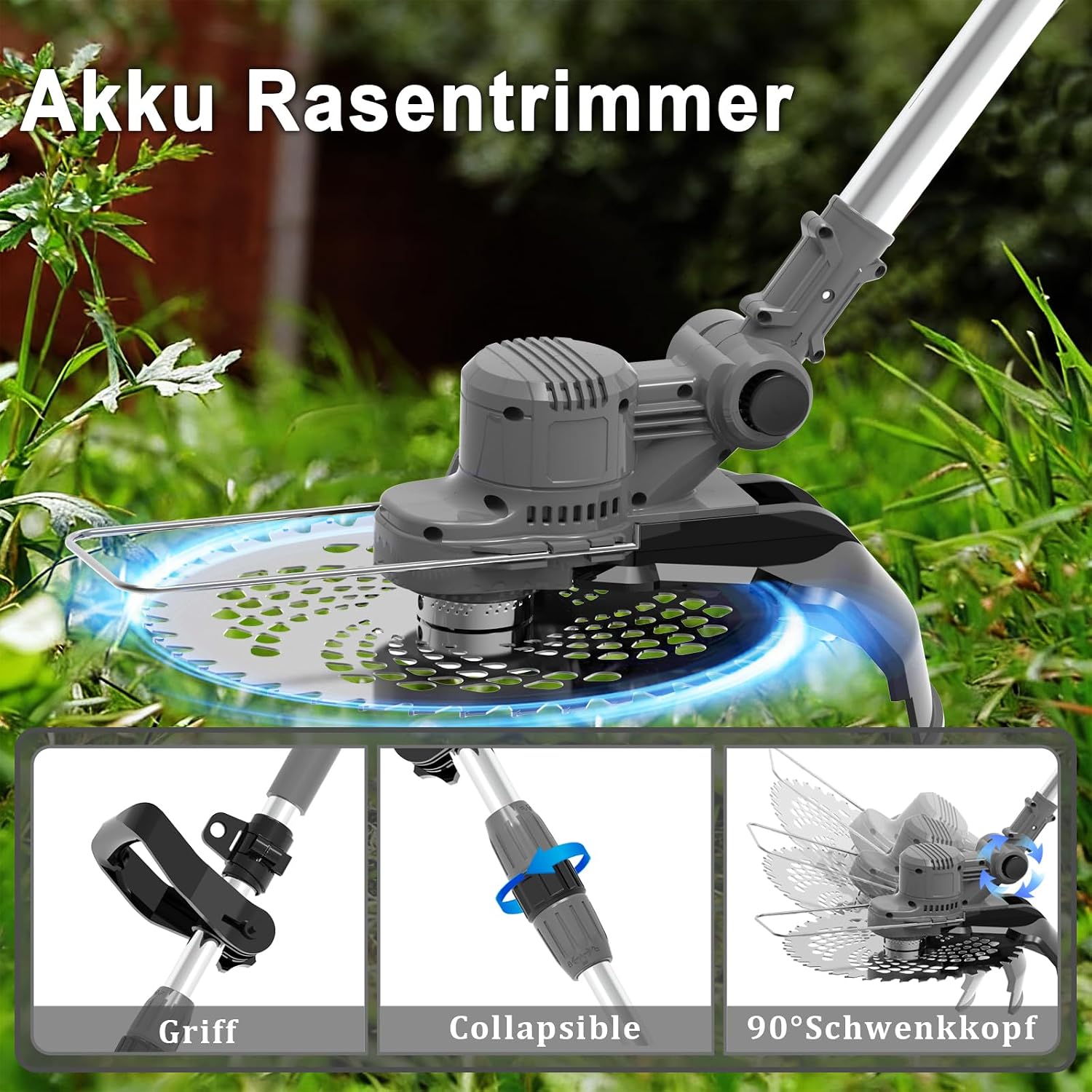 Rasentrimmer mit Akku und Unkrautbürste, Rasentrimmer für Makita Akku, 4-In-1 Akku Freischneider-Rasenkantenschneider für Garten Trimming, 180° Faltbar, 90° Trimmwinkel (Inkl 2 * 4,0Ah Akku) (Grey) 5 Rasentrimmer mit Akku und Unkrautbürste, Rasentrimmer für Makita Akku, 4-In-1 Akku Freischneider-Rasenkantenschneider für Garten Trimming, 180° Faltbar, 90° Trimmwinkel (Inkl 2 * 4,0Ah Akku) (Grey) – Bild 5