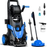 LANCHEZ Hochdruckreiniger 180 bar max Druck, Fördermenge 480 l/h, 7-in-1-Zubehör Kit (500ml Schaumsprüher, Schnellkupplungen, Schnellanschlussdüsen, Terrassenbürste) für Auto, Terrasse, Blau