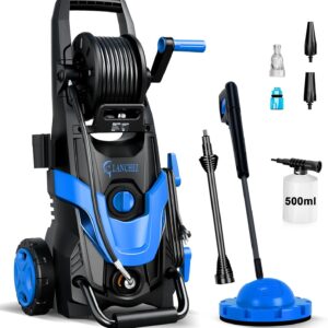 LANCHEZ Hochdruckreiniger 180 bar max Druck, Fördermenge 480 l/h, 7-in-1-Zubehör Kit (500ml Schaumsprüher, Schnellkupplungen, Schnellanschlussdüsen, Terrassenbürste) für Auto, Terrasse, Blau