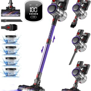 Akku Staubsauger, 50000Pa Staubsauger Kabellos, Kabelloser Staubsauger mit Touchscreen, 50Mins, 1.6L, H13 HEPA, Anti-Tangle-Bürste, für Hartböden/Teppich/Tierhaare