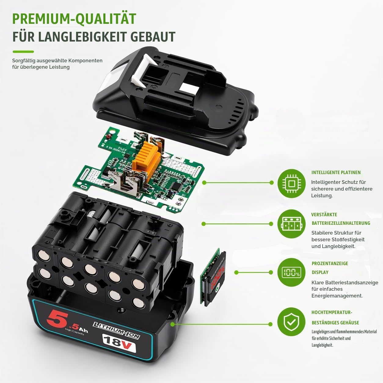 2X 18V 5.5Ah Ersatz Kompatibel Makita Akku 18V Lithium-ion Akku 3 2X 18V 5.5Ah Ersatz Kompatibel Makita Akku 18V Lithium-ion Akku – Bild 3