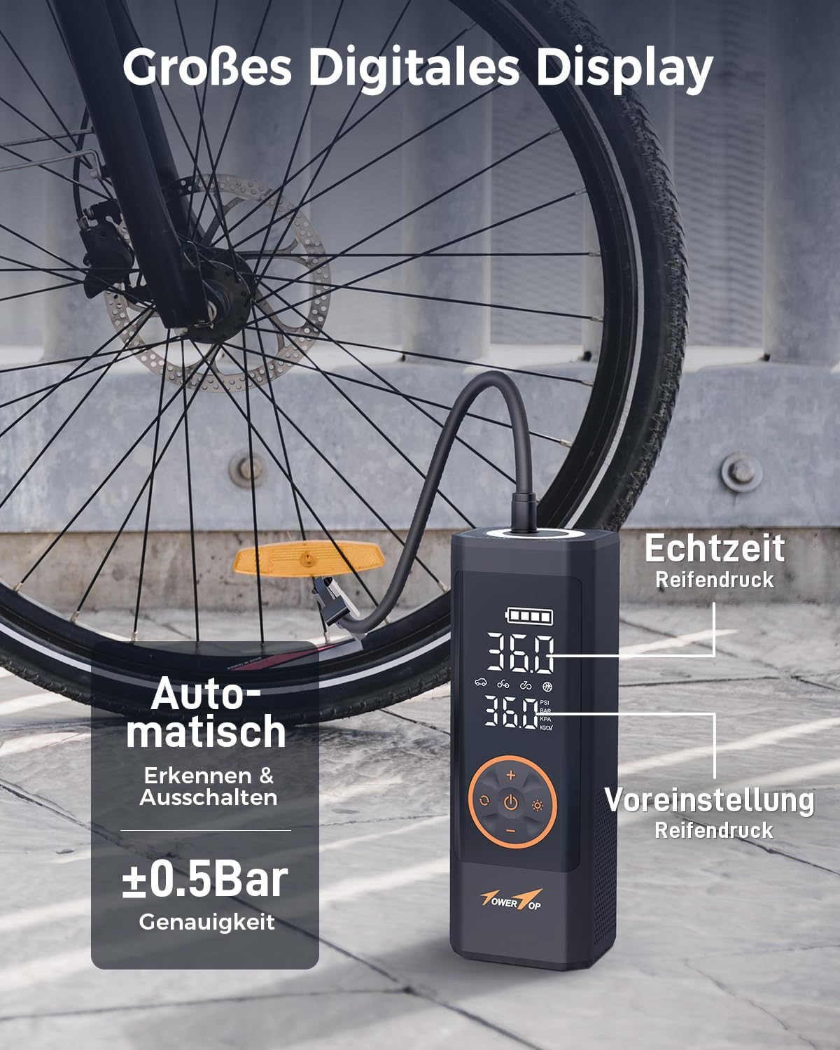 TowerTop Elektrische Luftpumpe Akku Kompressor: 2,5-Mal Schnelleres 150PSI Mini Akku Luftpumpe 7800mAh Fahrradpumpe Elektrisch, Super großes LED-Display,Memory-Funktion,Autostop Function Mit Trageetui 3 TowerTop Elektrische Luftpumpe Akku Kompressor: 2,5-Mal Schnelleres 150PSI Mini Akku Luftpumpe 7800mAh Fahrradpumpe Elektrisch, Super großes LED-Display,Memory-Funktion,Autostop Function Mit Trageetui – Bild 3