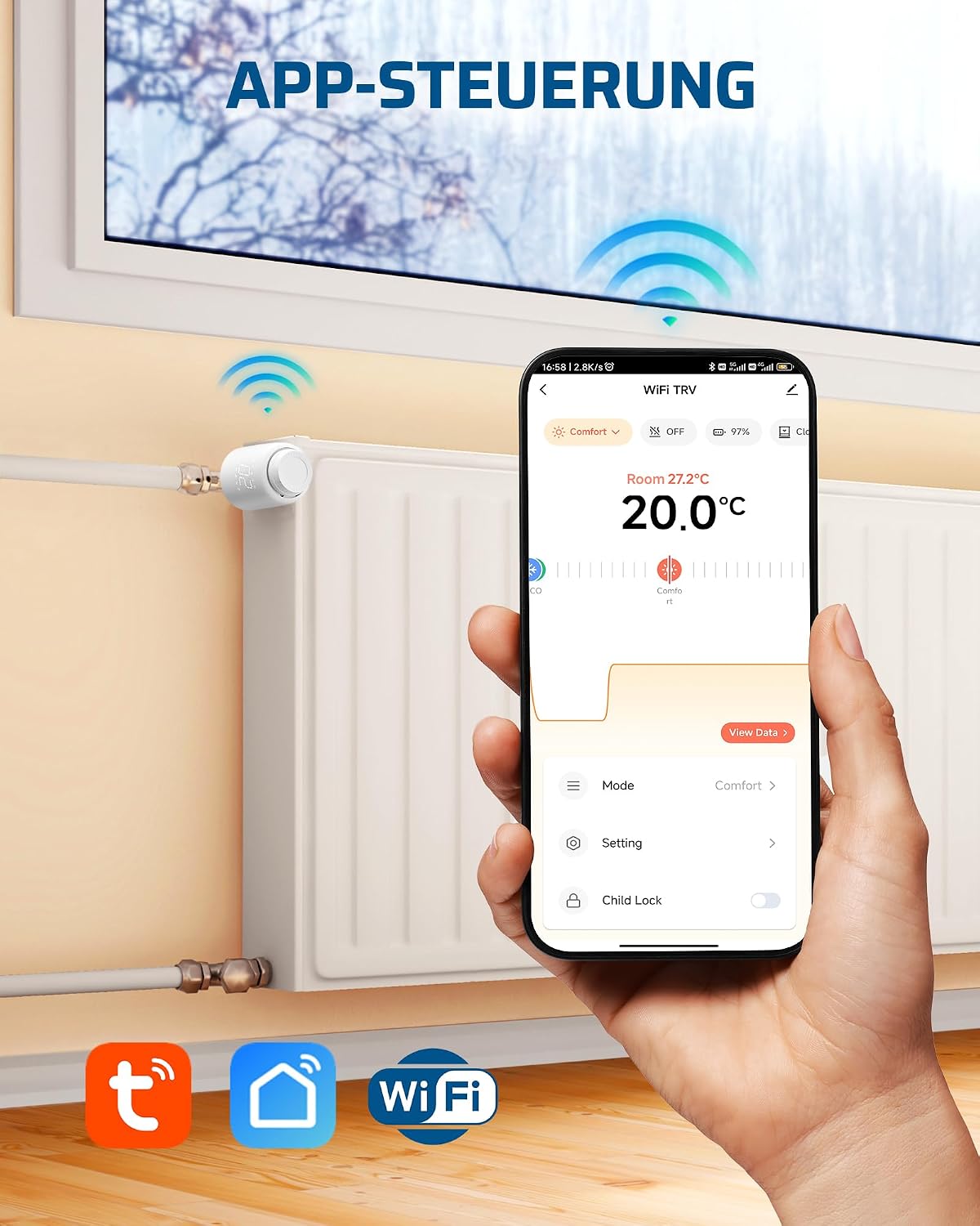 DEWENWILS Smartes Heizkörperthermostat WiFi, Kein Gateway erforderlich 2 DEWENWILS Smartes Heizkörperthermostat WiFi, Kein Gateway erforderlich – Bild 2
