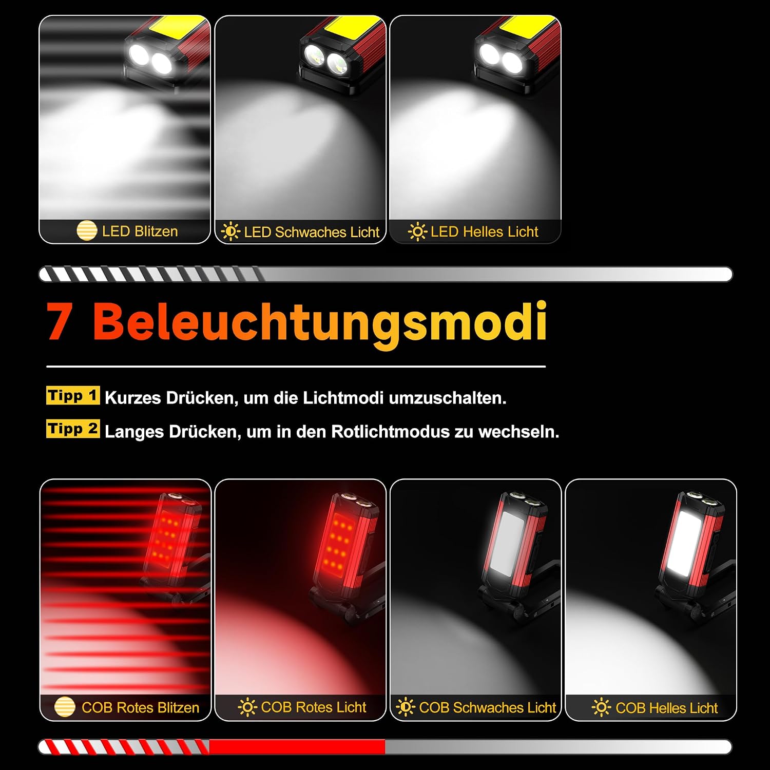 Daphomeu Wiederaufladbare LED Werkstattlampe & Taschenlampe 2 Stück 2 Daphomeu Wiederaufladbare LED Werkstattlampe & Taschenlampe 2 Stück – Bild 2