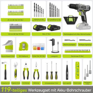 PULITUO 20V Akkuschrauber Set, Akku-Bohrschrauber 101-teiliges Werkzeug Set mit 2 Akkus, 30 Nm Drehmoment,Schraubendreher set für Haushalt & DIY – für Frauen und Männer