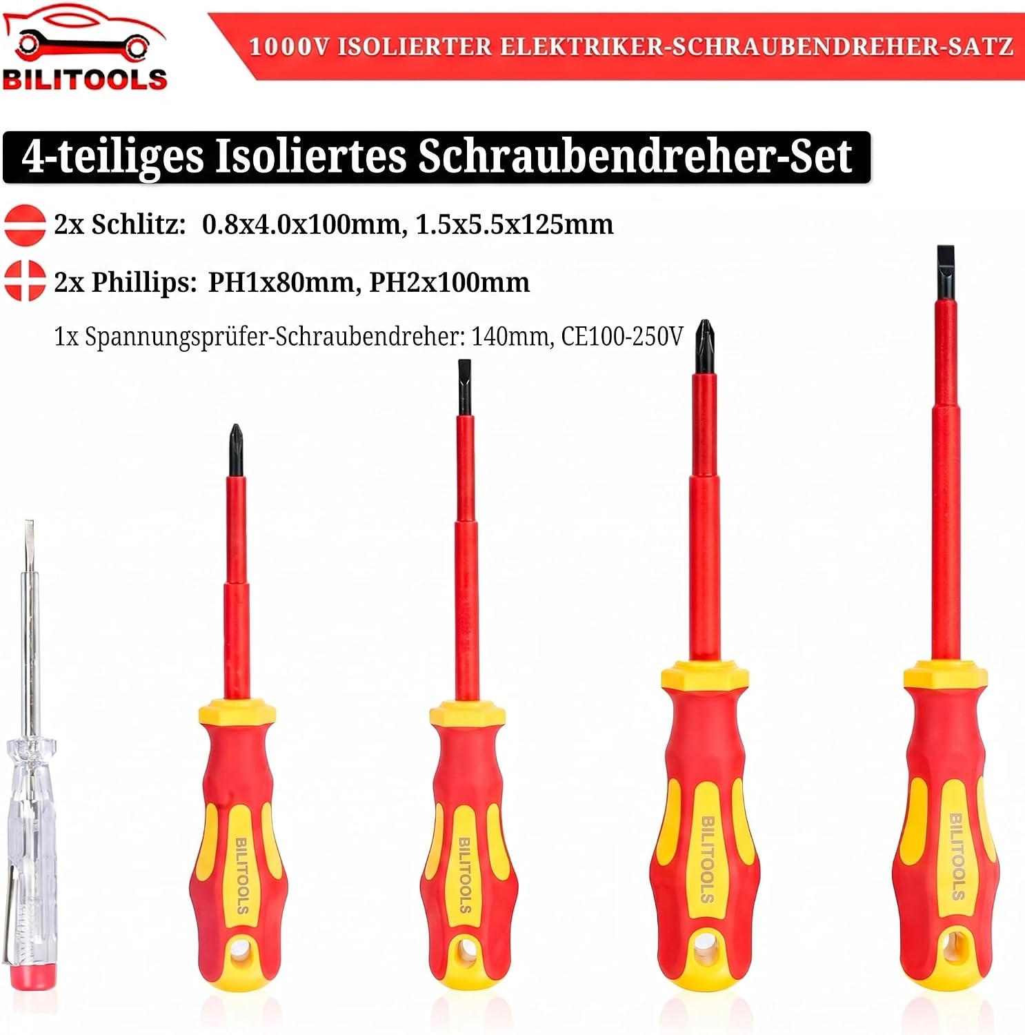 BILITOOLS Elektriker Schraubendreher Zangen Set 7-tlg 1000V Isoliert VDE 3 BILITOOLS Elektriker Schraubendreher Zangen Set 7-tlg 1000V Isoliert VDE – Bild 3