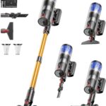 CHEBIO Akku Staubsauger 65KPA/650W/70Mins, Staubsauger Kabellos mit LED Display, Selbststehend, Anti-Tangle-Bürste, Wandladestation, Ultraleise, für Tierhaare/Hartböden/Teppich