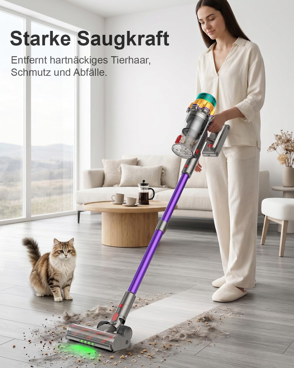 Akku Staubsauger 55000Pa/650W/70Min, staubsauger kabellos mit Display, 2L Staubbehälter, Anti-Tangle-Bürste, Selbststehend, 8-Schicht-Filter, Flexible Fugendüse, für Hartböden/Teppiche/Auto/Tierhaare 2 Akku Staubsauger 55000Pa/650W/70Min, staubsauger kabellos mit Display, 2L Staubbehälter, Anti-Tangle-Bürste, Selbststehend, 8-Schicht-Filter, Flexible Fugendüse, für Hartböden/Teppiche/Auto/Tierhaare – Bild 2