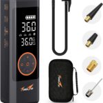 TowerTop Elektrische Luftpumpe Akku Kompressor: 2,5-Mal Schnelleres 150PSI Mini Akku Luftpumpe 7800mAh Fahrradpumpe Elektrisch, Super großes LED-Display,Memory-Funktion,Autostop Function Mit Trageetui
