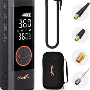TowerTop Elektrische Luftpumpe Akku Kompressor: 2,5-Mal Schnelleres 150PSI Mini Akku Luftpumpe 7800mAh Fahrradpumpe Elektrisch, Super großes LED-Display,Memory-Funktion,Autostop Function Mit Trageetui