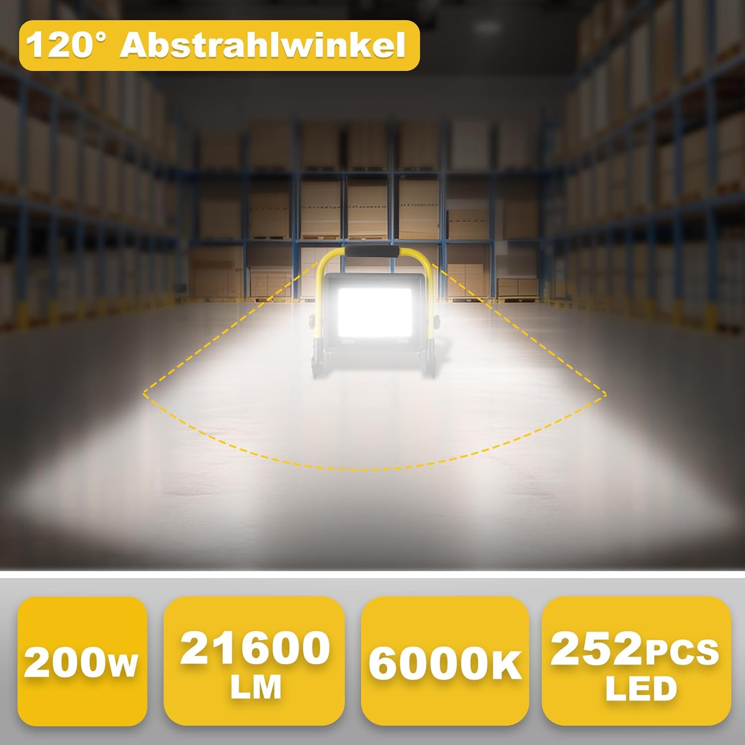 200W Led Baustrahler,21600 LM Superhelle Arbeitsleuchte,Tragbares Baustrahler,6000k TageslichtWeiß,Ip66 Wasserdicht,Eu-Stecker Bauleuchten mit 3.5M Kabel und Schalter für Werkstatt,Garage,Garten 2 200W Led Baustrahler,21600 LM Superhelle Arbeitsleuchte,Tragbares Baustrahler,6000k TageslichtWeiß,Ip66 Wasserdicht,Eu-Stecker Bauleuchten mit 3.5M Kabel und Schalter für Werkstatt,Garage,Garten – Bild 2