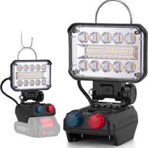 KERNOWO Akku Lampe Für Makita 18/21V, 48W Kabellose Led Arbeitsleuchte Akku mit 40 ultrahellen LED-Perlen, Led Strahler Tragbares Baustellen Lampe mit Typ C und USB-Aufladung（4IN-Keine Akku）