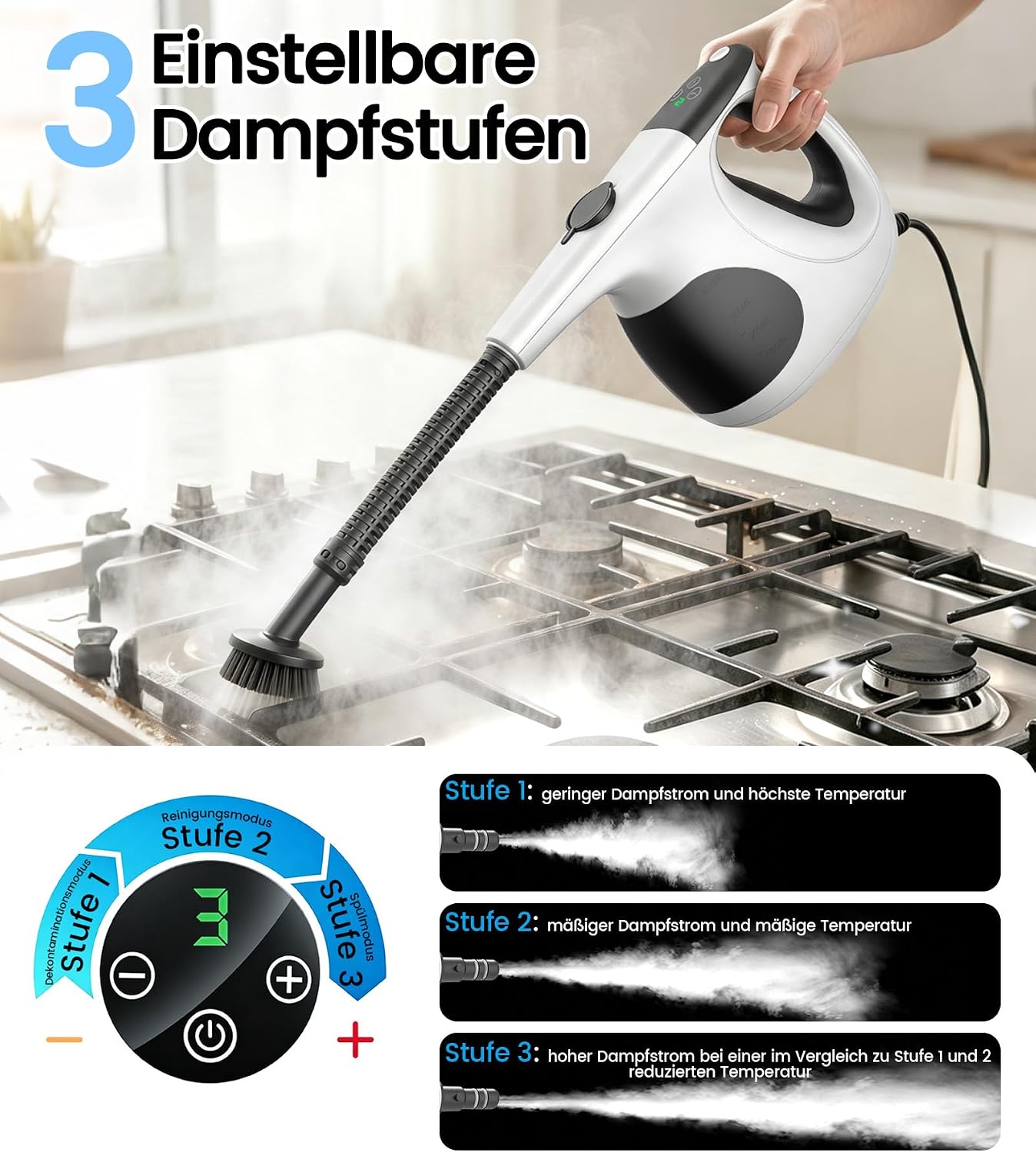 JBER Dampfreiniger Handgerät 1200W für Heim, 3 Sek.Aufheizzeit, 400ML Tank 4 JBER Dampfreiniger Handgerät 1200W für Heim, 3 Sek.Aufheizzeit, 400ML Tank – Bild 4