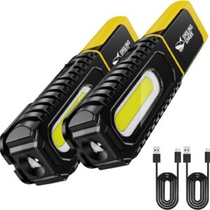 Smiling Shark LED Arbeitsleuchte Akku, Arbeitslampe USB Wiederaufladbare 5 Modus Licht Tragbar Leuchten Werkstatt mit 360° Magnetfuß und Haken für Working Auto Reparatur Camping (2 Packungen)