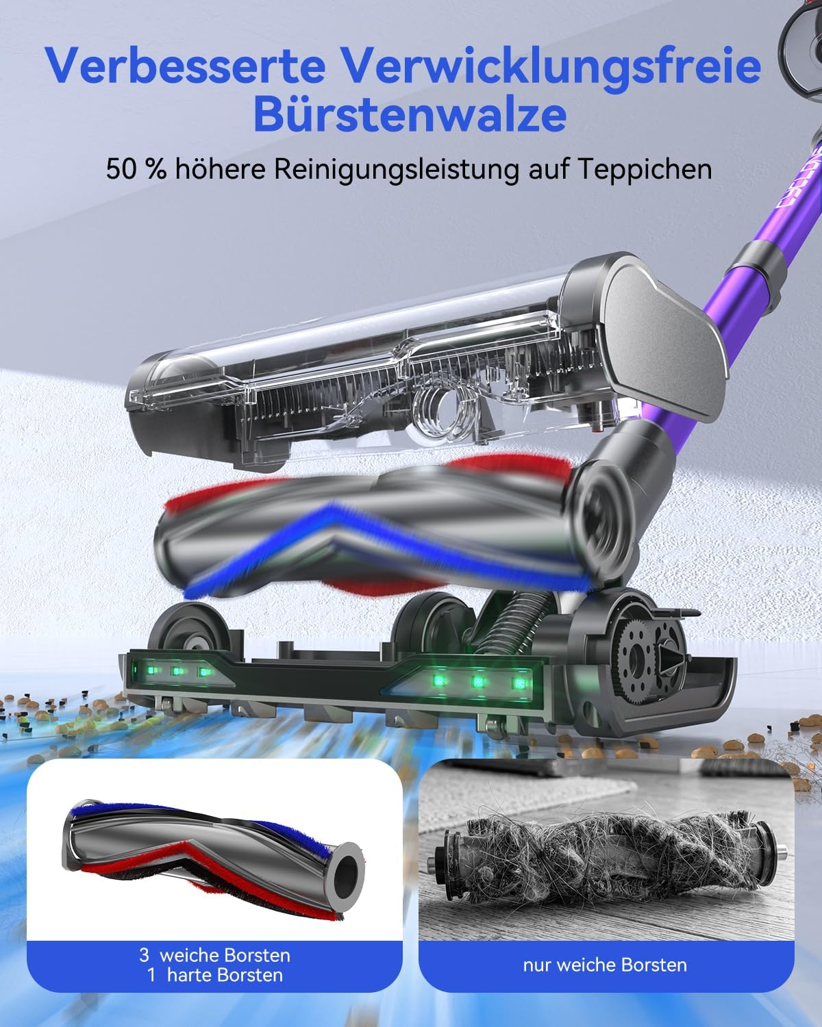 Vistefly V16 Akku Staubsauger 650W 55Kpa 80Min für Teppiche Hartböden, Lila 4 Vistefly V16 Akku Staubsauger 650W 55Kpa 80Min für Teppiche Hartböden, Lila – Bild 4