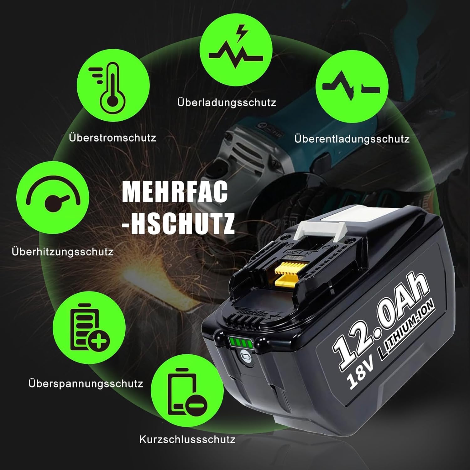 12000mAh Ersatzakku für Makita Akku 18v 12.0Ah Li-Ion Ersatzakku für Makita Akku BL1860 BL1840 BL1830 BL1860B BL1815 BL1835 BL1850B BL1845 BL1850 194205-3 LXT-400 mit LED 2 12000mAh Ersatzakku für Makita Akku 18v 12.0Ah Li-Ion Ersatzakku für Makita Akku BL1860 BL1840 BL1830 BL1860B BL1815 BL1835 BL1850B BL1845 BL1850 194205-3 LXT-400 mit LED – Bild 2