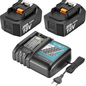 2 x 18V 5500mAh Akku 18V akku Ersatzakku mit DC18RC Ladegerät Kompatibel mit BL1860 BL1860B BL1855 BL1855B BL1850 BL1850B BL1860B DC18RC