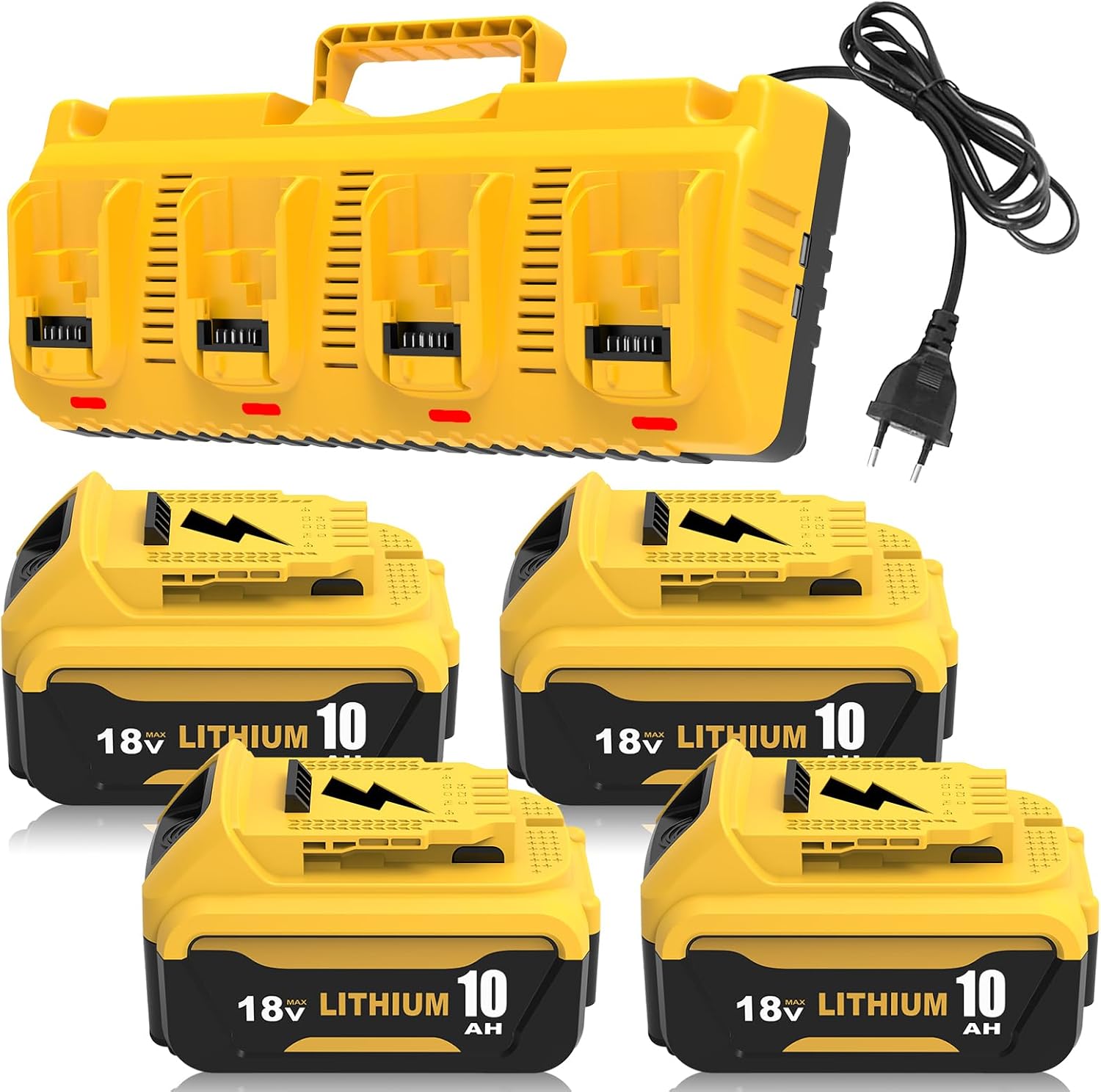 4Stück 10.0Ah Ersatzakku für Dewalt Akku 18V+ Ladegerät DCB104