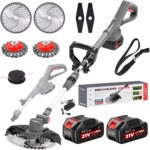Rasentrimmer mit Akku und Unkrautbürste, Rasentrimmer für Makita Akku, 4-In-1 Akku Freischneider-Rasenkantenschneider für Garten Trimming, 180° Faltbar, 90° Trimmwinkel (Inkl 2 * 4,0Ah Akku) (Grey)