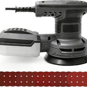 320W Exzenterschleifer, 6-stufige Drehzahlregelung (8000–13000 U/min), 16 Schleifpapiere, 125mm Schleifteller, Mini Schleifmaschine für Holz, Elektrischer Schwingschleifer