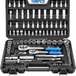 DISEN Steckschlüsselsatz 108-teilig, Ratschenschlüssel Knarrenkasten Set mit Umschaltknarre 1/4" und 3/8", inkl. Gängigen Torx - Bitsatz, Verlängerungen, Steckschlüssel Set und Nüsse für Heim