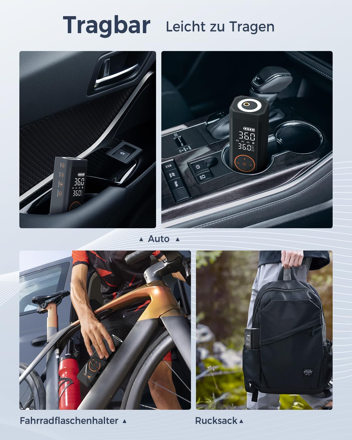 TowerTop Elektrische Luftpumpe Akku Kompressor: 2,5-Mal Schnelleres 150PSI Mini Akku Luftpumpe 7800mAh Fahrradpumpe Elektrisch, Super großes LED-Display,Memory-Funktion,Autostop Function Mit Trageetui 5 TowerTop Elektrische Luftpumpe Akku Kompressor: 2,5-Mal Schnelleres 150PSI Mini Akku Luftpumpe 7800mAh Fahrradpumpe Elektrisch, Super großes LED-Display,Memory-Funktion,Autostop Function Mit Trageetui – Bild 5