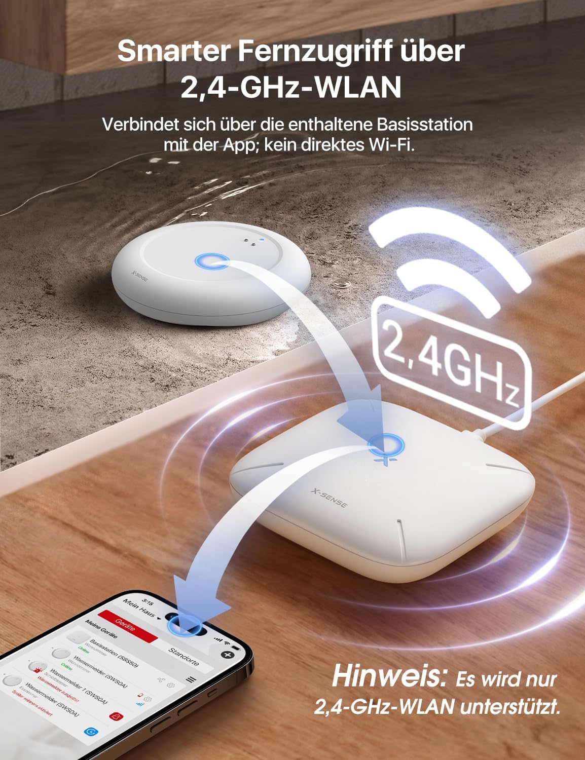 X-Sense Wassermelder WLAN mit SBS50 Basisstation, Smarter Wassermelder, App-Warnungen(nur 2.4Ghz), wasserdicht nach IP67, Funk-Wassersensor für Küche, Bad, Keller, SWS0A41, 5er Set 4 X-Sense Wassermelder WLAN mit SBS50 Basisstation, Smarter Wassermelder, App-Warnungen(nur 2.4Ghz), wasserdicht nach IP67, Funk-Wassersensor für Küche, Bad, Keller, SWS0A41, 5er Set – Bild 4