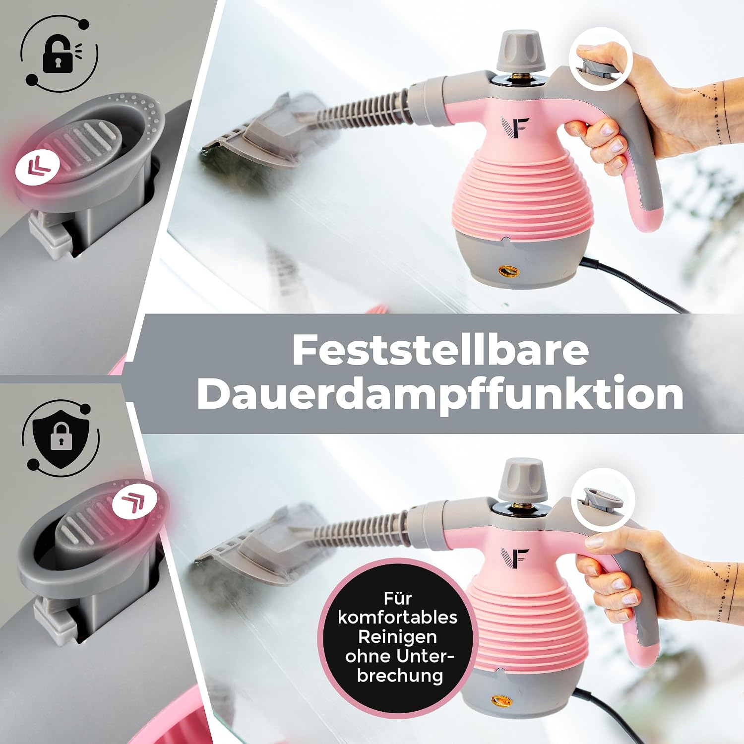 Neighbour's Friend® Handdampfreiniger in Rosa – Leistungsstarkes Dampfreiniger Handgerät I Dampfente mit 350ml Tank, Dampfregulierung & Aufsätzen für Haushalt, Fenster, Polstermöbel & mehr 3 Neighbour's Friend® Handdampfreiniger in Rosa – Leistungsstarkes Dampfreiniger Handgerät I Dampfente mit 350ml Tank, Dampfregulierung & Aufsätzen für Haushalt, Fenster, Polstermöbel & mehr – Bild 3