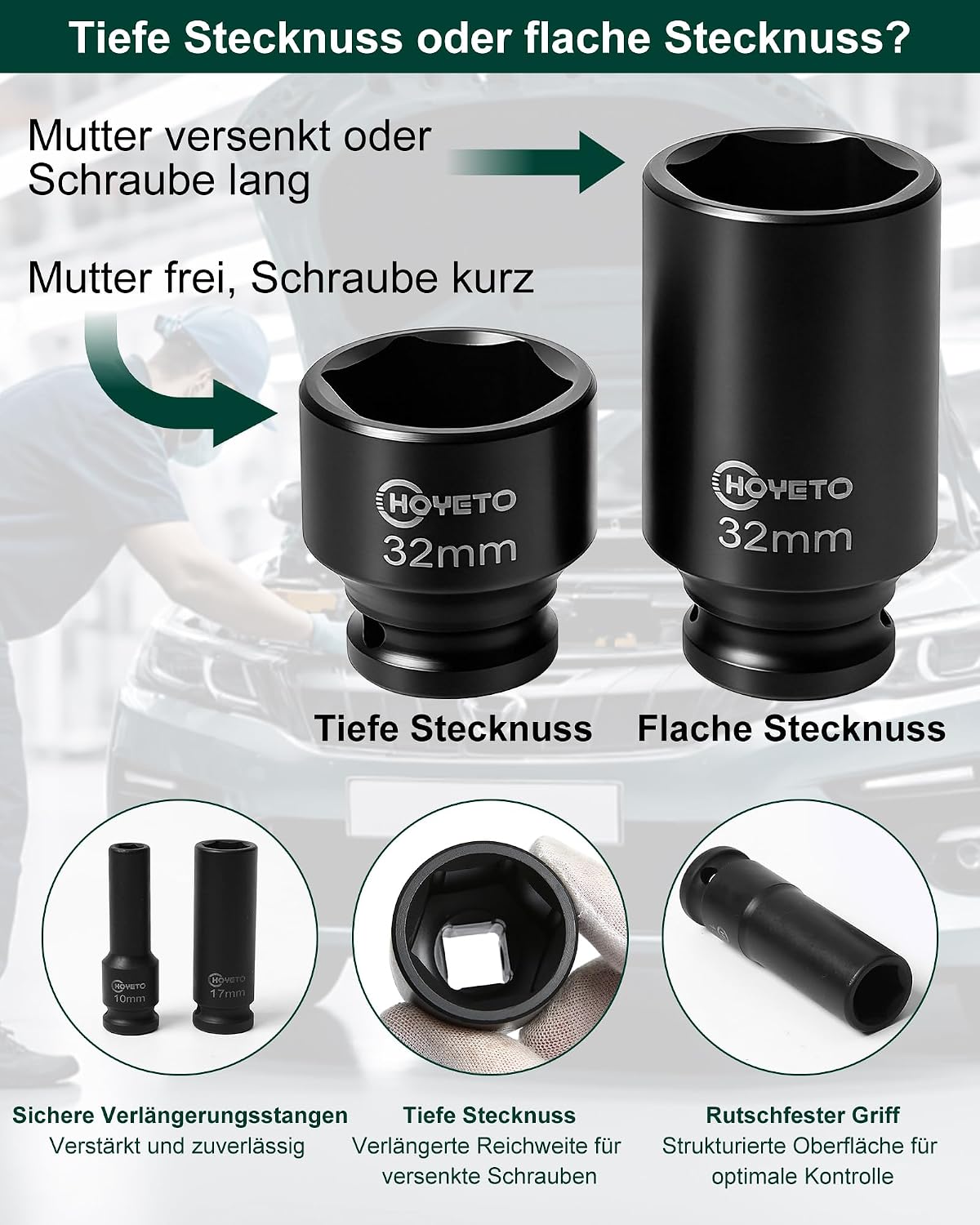 35-Tlg 1/2-Zoll Schlagschrauber Nüsse Satz, Tiefe & Flache Sechskant 3 35-Tlg 1/2-Zoll Schlagschrauber Nüsse Satz, Tiefe & Flache Sechskant – Bild 3