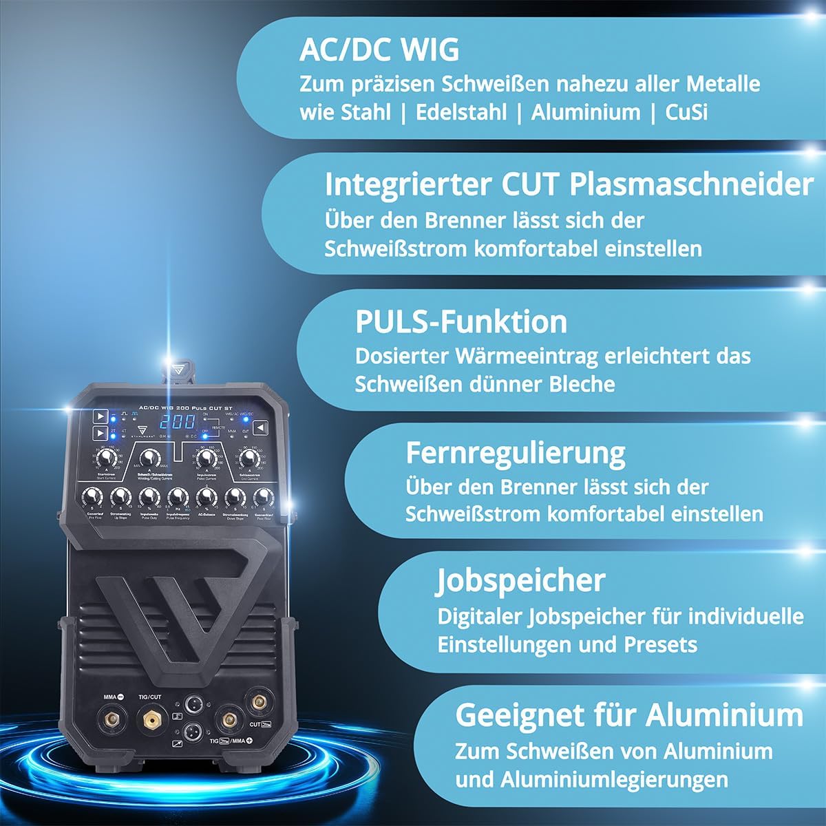 STAHLWERK Schutzgasschweißgerät 3-in-1 AC/DC WIG 200 Puls CUT ST bis 200 A 4 STAHLWERK Schutzgasschweißgerät 3-in-1 AC/DC WIG 200 Puls CUT ST bis 200 A – Bild 4