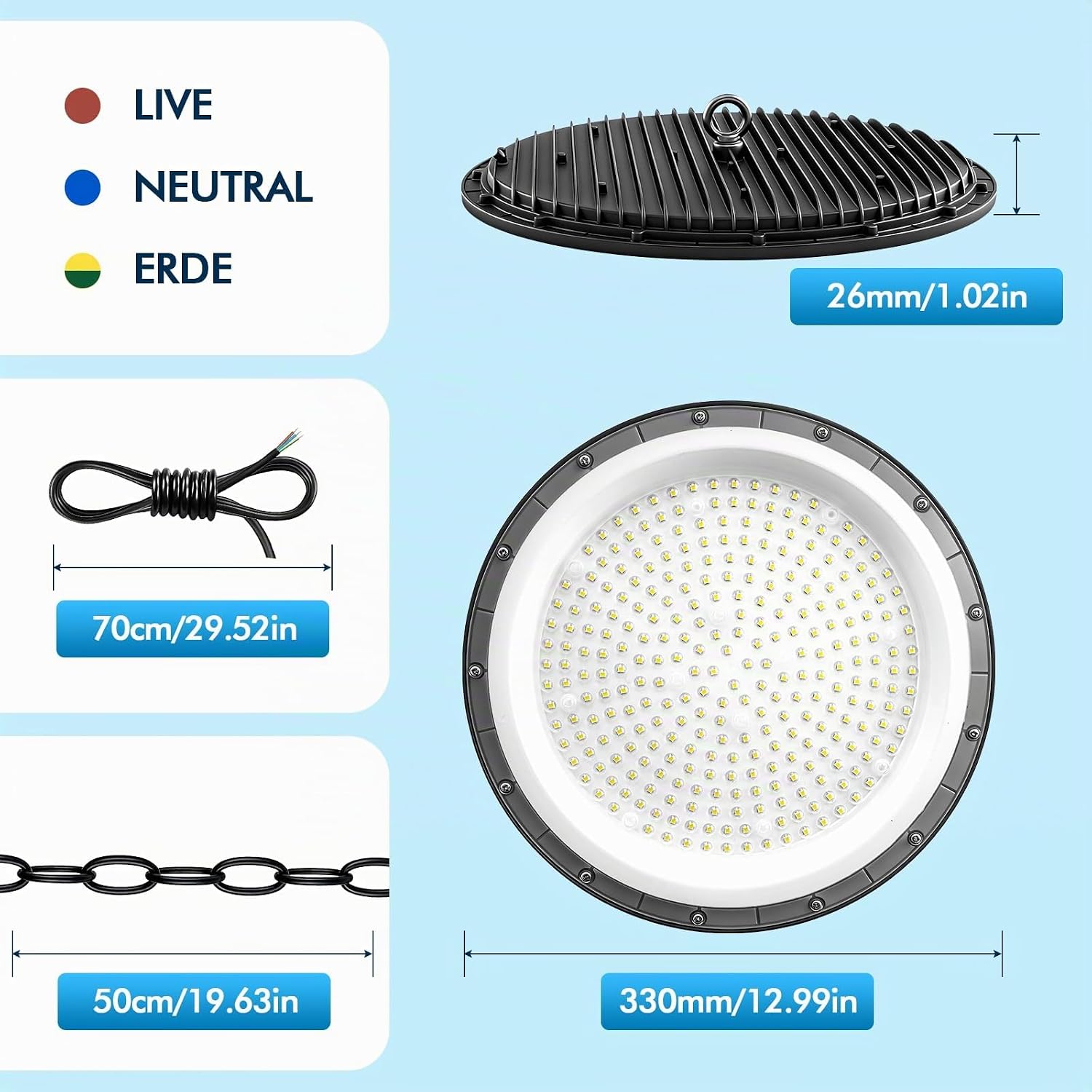 4Pack 500W UFO LED High Bay Light, Hallenstrahler 50000LM, 6500K Kaltweiß UFO LED Werkstattlampe, IP65 Wasserdichte LED Werkstatt Deckenleuchte für Fabriken,Garage,Lagerhaus 3 4Pack 500W UFO LED High Bay Light, Hallenstrahler 50000LM, 6500K Kaltweiß UFO LED Werkstattlampe, IP65 Wasserdichte LED Werkstatt Deckenleuchte für Fabriken,Garage,Lagerhaus – Bild 3