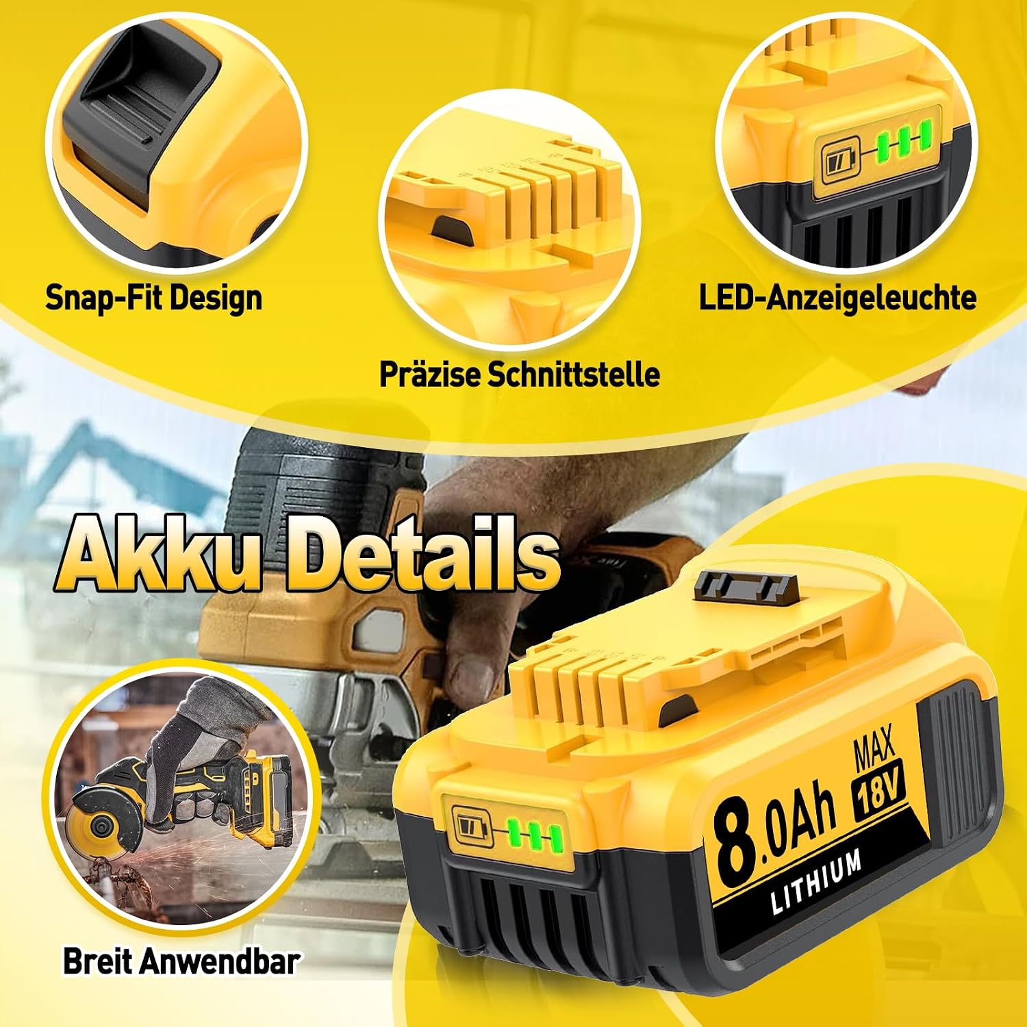Cafonil 4X 8.0Ah Li-Ion Ersatzakku für Dewalt 18V Akku DCB184 3 Cafonil 4X 8.0Ah Li-Ion Ersatzakku für Dewalt 18V Akku DCB184 – Bild 3