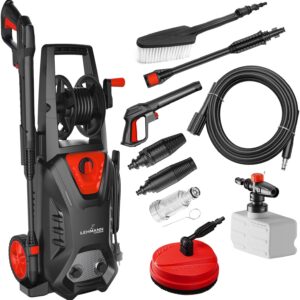 LEHMANN Hudson Hochdruckreiniger mit Aluminiumpumpe, 1800 W, max. 220 bar Druck, 450 l/h Fördermenge, Zubehör - Terrassenbürste, Schaumsprüher, Felgenbürste, Ideal als Auto Hochdruckreiniger
