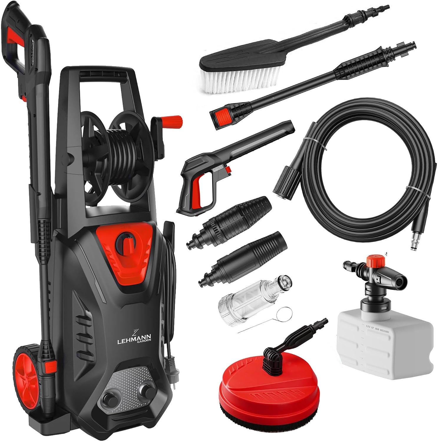 LEHMANN Hudson Hochdruckreiniger mit Aluminiumpumpe, 1800 W, max. 220 bar Druck, 450 l/h Fördermenge, Zubehör - Terrassenbürste, Schaumsprüher, Felgenbürste, Ideal als Auto Hochdruckreiniger 1 LEHMANN Hudson Hochdruckreiniger mit Aluminiumpumpe, 1800 W, max. 220 bar Druck, 450 l/h Fördermenge, Zubehör - Terrassenbürste, Schaumsprüher, Felgenbürste, Ideal als Auto Hochdruckreiniger