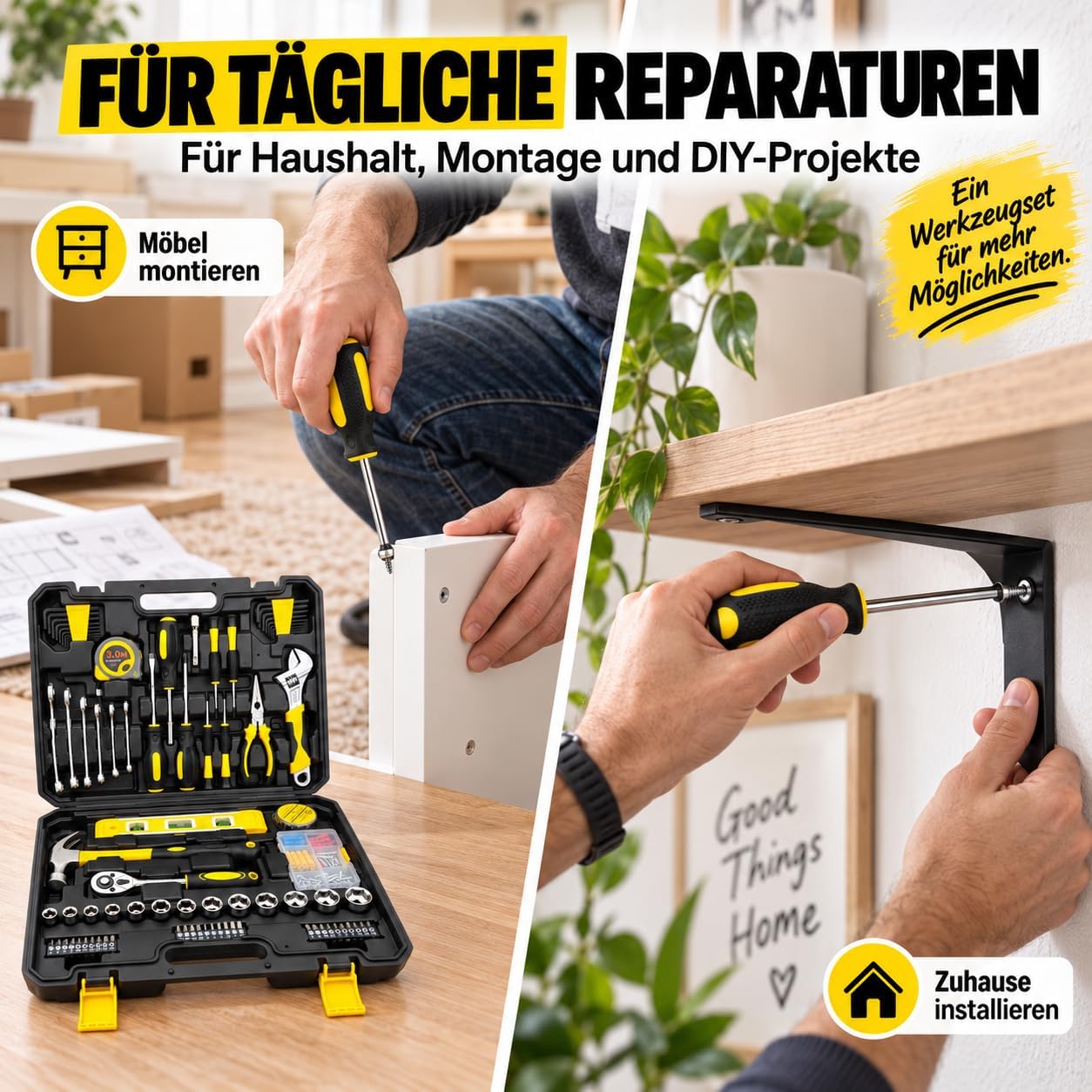 Werkzeugkoffer Gefüllt, 108-teilig Werkzeugset mit Werkzeug aus Chrom-Vanadium-Stahl - inkl. Schraubendreher, Zangen, Hammer, Wasserwaage, Stecknüsse & Bits 3 Werkzeugkoffer Gefüllt, 108-teilig Werkzeugset mit Werkzeug aus Chrom-Vanadium-Stahl - inkl. Schraubendreher, Zangen, Hammer, Wasserwaage, Stecknüsse & Bits – Bild 3