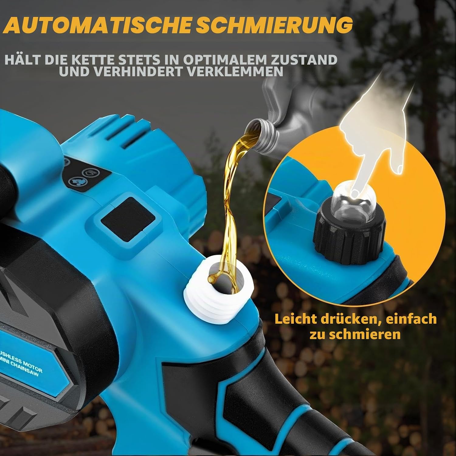 6 Zoll Mini Kettensäge mit Akku,Kettensäge mit 2 * 4000mAh Akku, 1000W Bürstenloser Motor, Öler & Kettens,HandKettensäge für Gartenscheren Astschere Holzschneiden, Geschenke für Männer, Frauen 4 6 Zoll Mini Kettensäge mit Akku,Kettensäge mit 2 * 4000mAh Akku, 1000W Bürstenloser Motor, Öler & Kettens,HandKettensäge für Gartenscheren Astschere Holzschneiden, Geschenke für Männer, Frauen – Bild 4