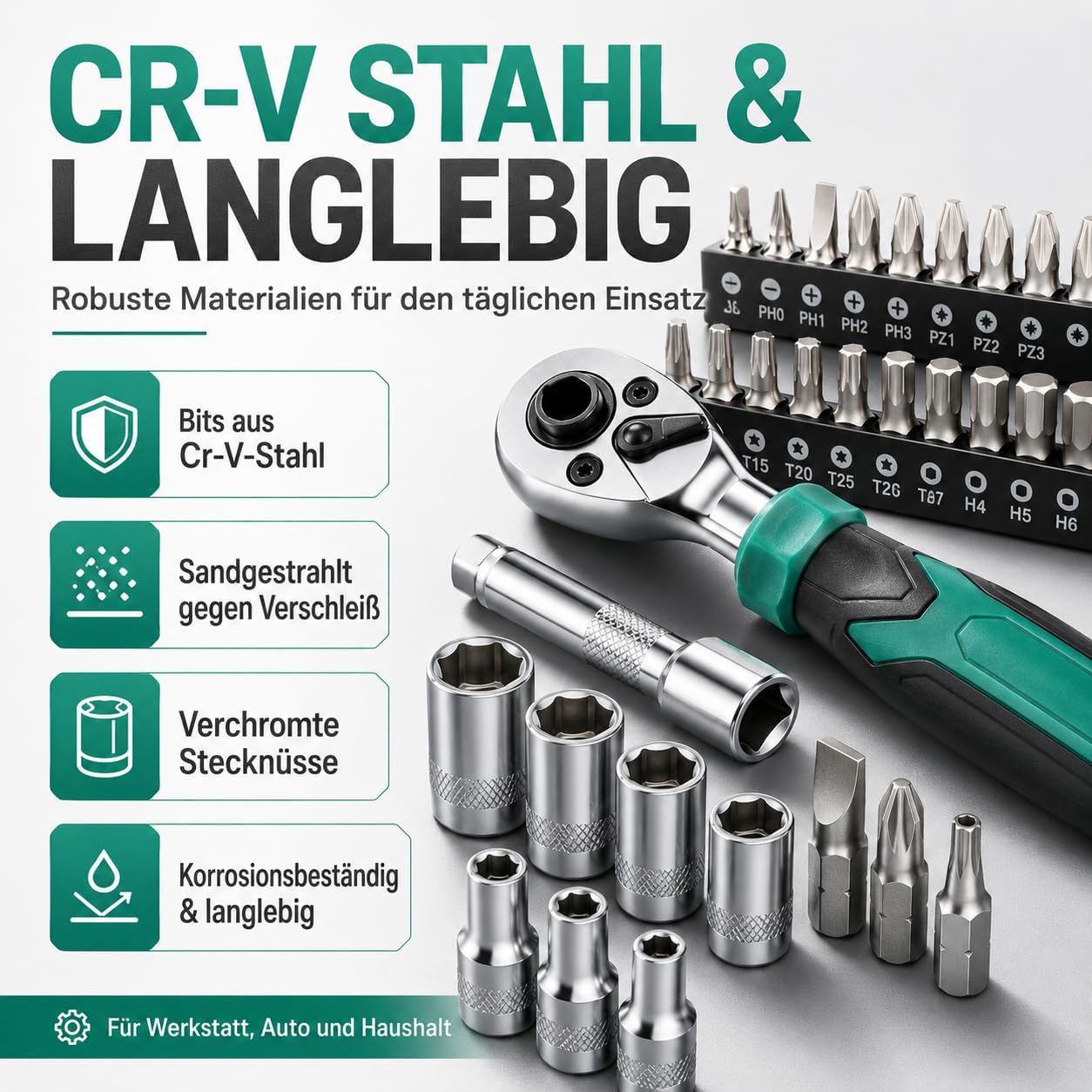 40-teiliger 1/4 Zoll Ratschenkasten, Steckschlüsselsatz 3 40-teiliger 1/4 Zoll Ratschenkasten, Steckschlüsselsatz – Bild 3