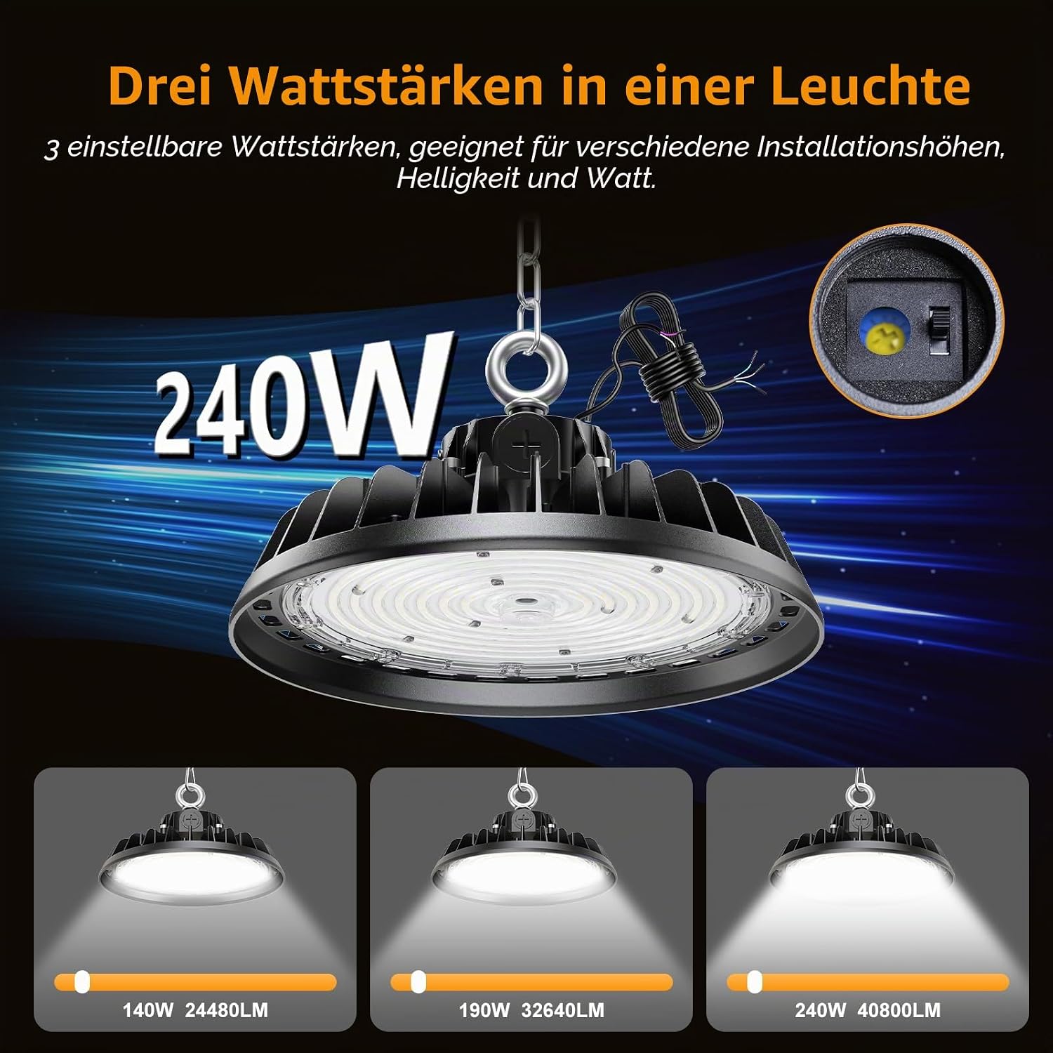 4 Stück UFO LED 240W Hallenstrahler Werkstattlampe Superhelle Werkstatt Deckenleuchte Dimmbare High Bay Light 40800LM Treiber 4000K IP65 Industriestrahler 120° für Fabriken, Lager 2 4 Stück UFO LED 240W Hallenstrahler Werkstattlampe Superhelle Werkstatt Deckenleuchte Dimmbare High Bay Light 40800LM Treiber 4000K IP65 Industriestrahler 120° für Fabriken, Lager – Bild 2