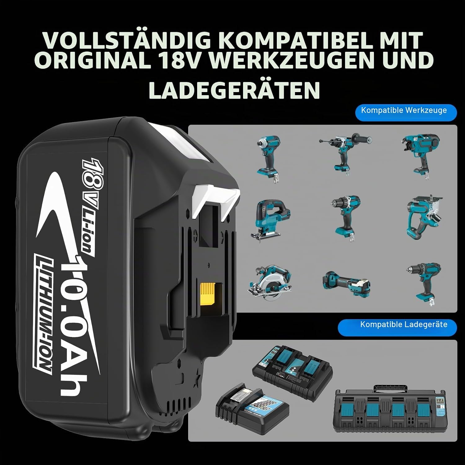 2Stück 10.0Ah /10000mAh Ersatzakku für Makita Akku 18V BL1860B 3 2Stück 10.0Ah /10000mAh Ersatzakku für Makita Akku 18V BL1860B – Bild 3