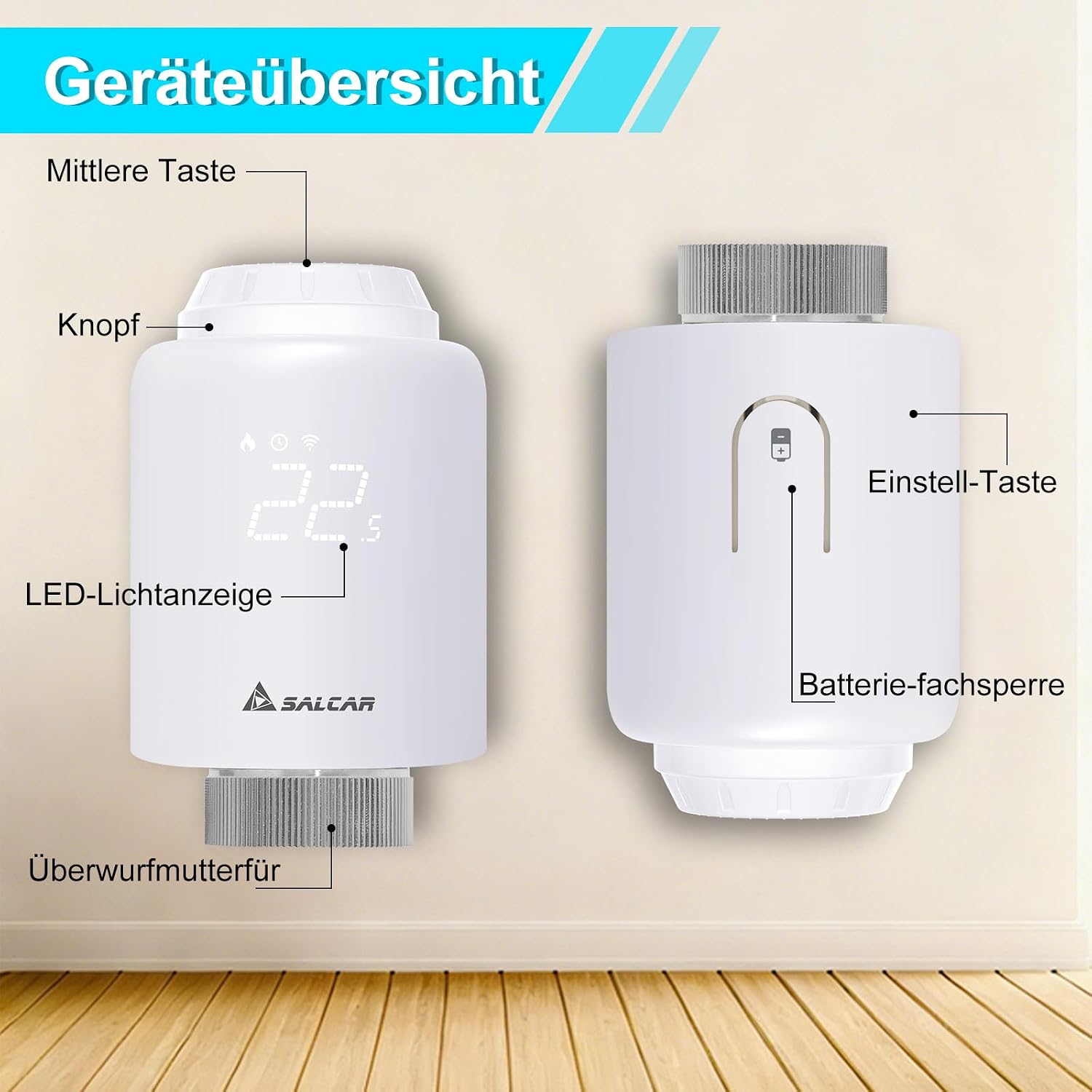 SALCAR Smartes Heizkörperthermostat WiFi TRV603 Thermostat Heizung Kompatibel mit Amazon Alexa & Google Assistant Programmierbar Heizungsthermostat Tuya Smartes Heizkörper kein Gateway erforderlich 5 SALCAR Smartes Heizkörperthermostat WiFi TRV603 Thermostat Heizung Kompatibel mit Amazon Alexa & Google Assistant Programmierbar Heizungsthermostat Tuya Smartes Heizkörper kein Gateway erforderlich – Bild 5
