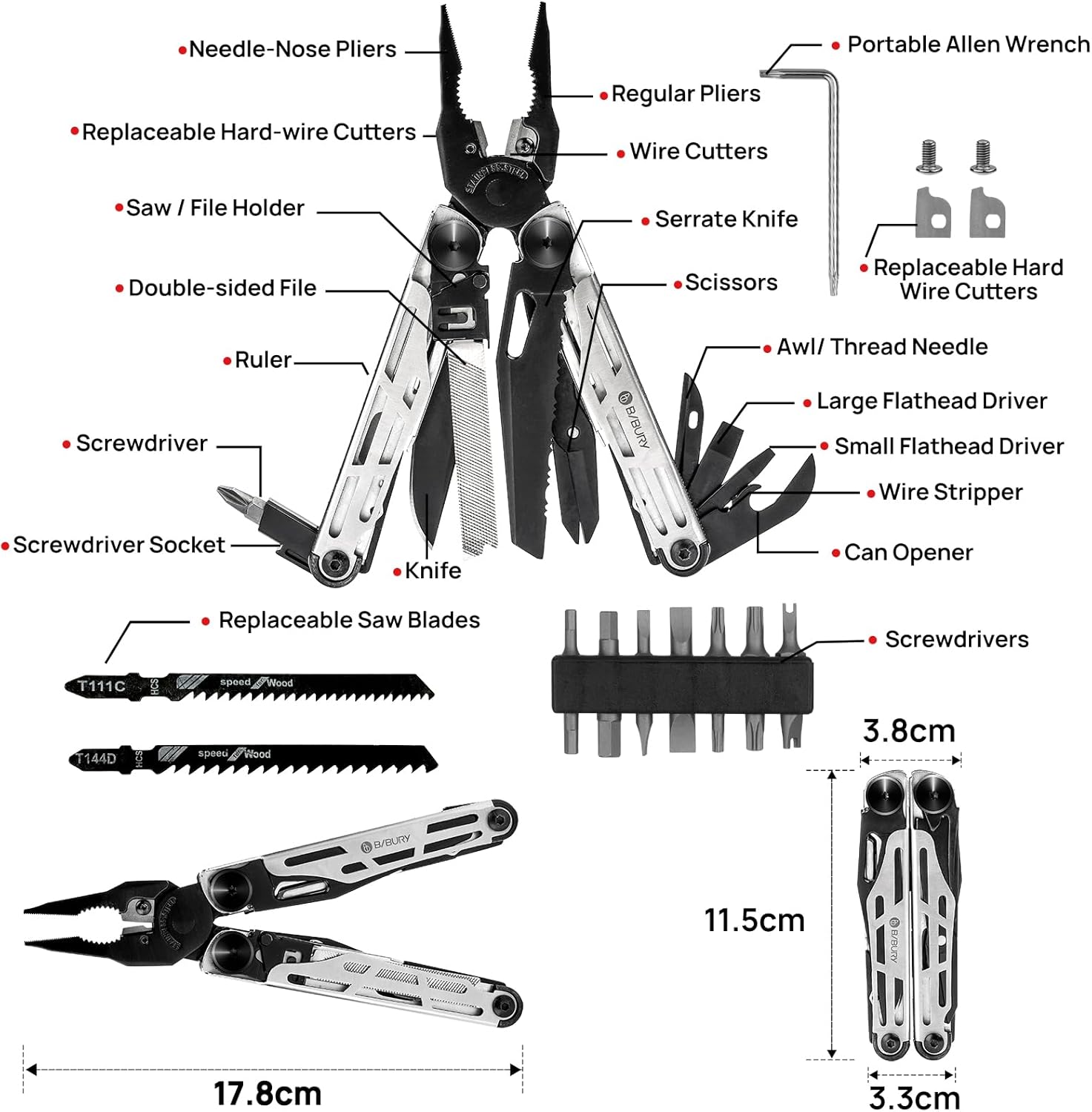 BIBURY Multitools Pro, 39in1 Multi Tools, Neu T-Schaft, Austauschbaren Säge 2 BIBURY Multitools Pro, 39in1 Multi Tools, Neu T-Schaft, Austauschbaren Säge – Bild 2